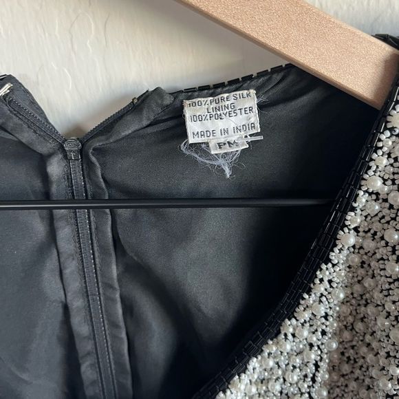 SCALA Vintage Beaded Black And White Long Silk Gown Dress Size M - Picture 6 of 8